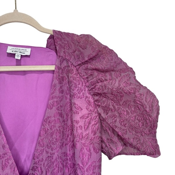 & Other Stories Jacquard Puff Wrap Floral Mini Dress Pink Size M - Picture 11 of 15